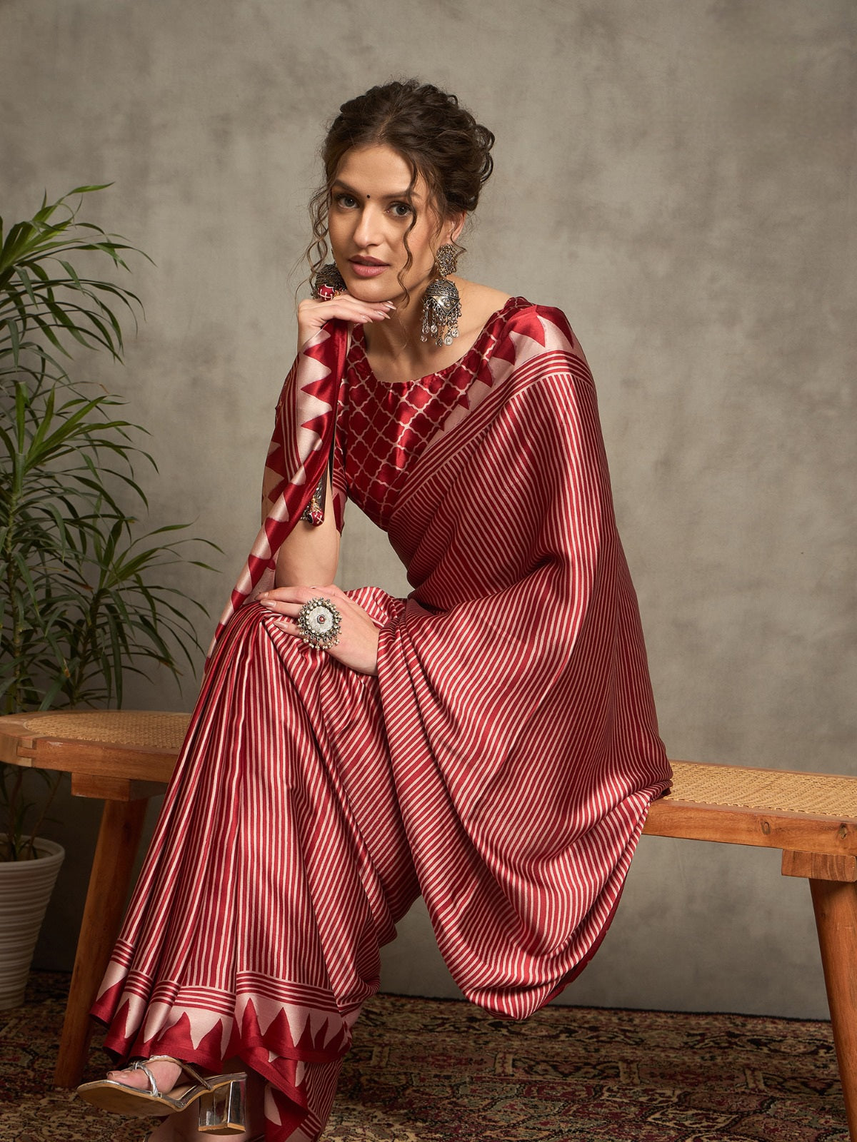 836003 Trending Ajrakh Print Semi Modal Silk Saree -