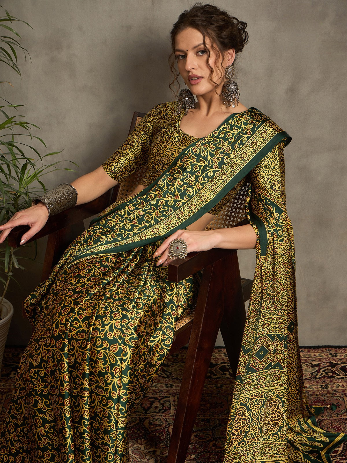 836008 Trending Ajrakh Print Semi Modal Silk Saree -