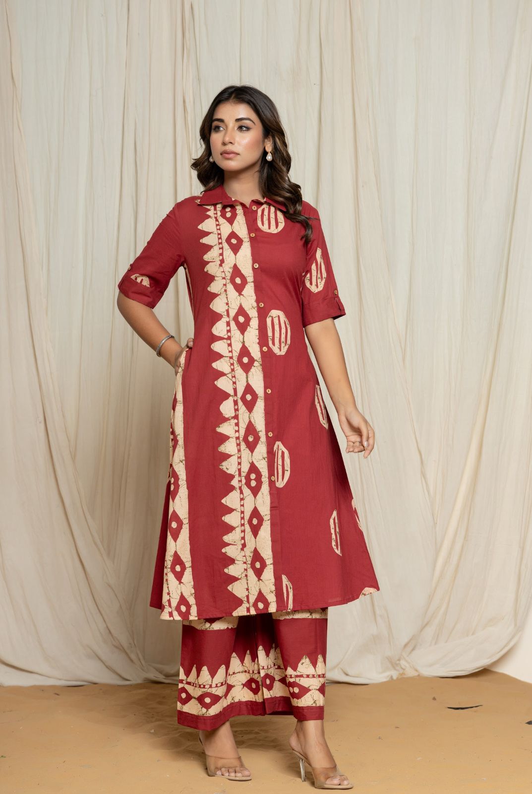 835006 Pure Cotton Straight Batik Print Cotton Long Coord Set