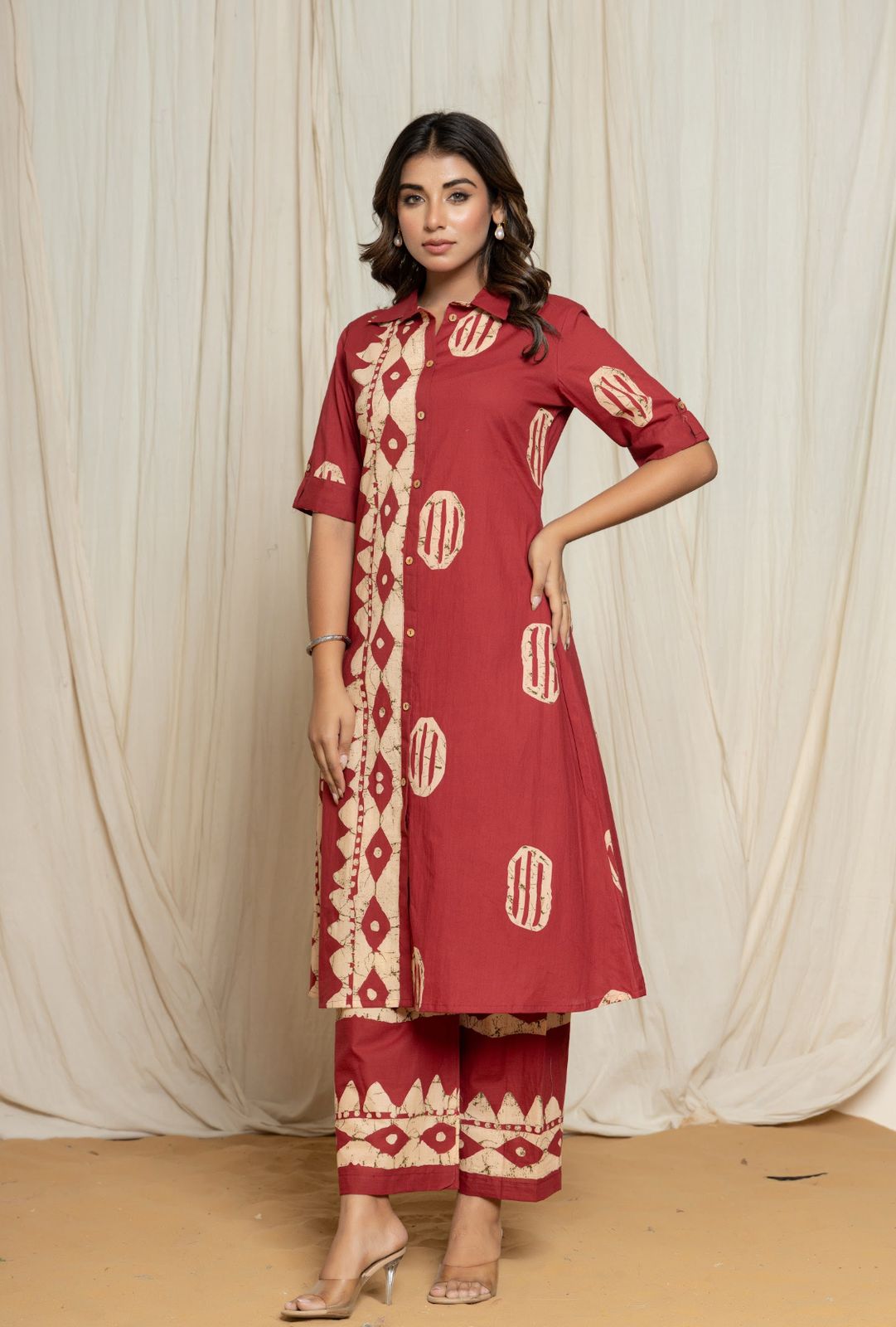 835006 Pure Cotton Straight Batik Print Cotton Long Coord Set