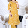 835001 Pure Cotton Straight Flower Print Cotton Kurti With Pant - Yellow
