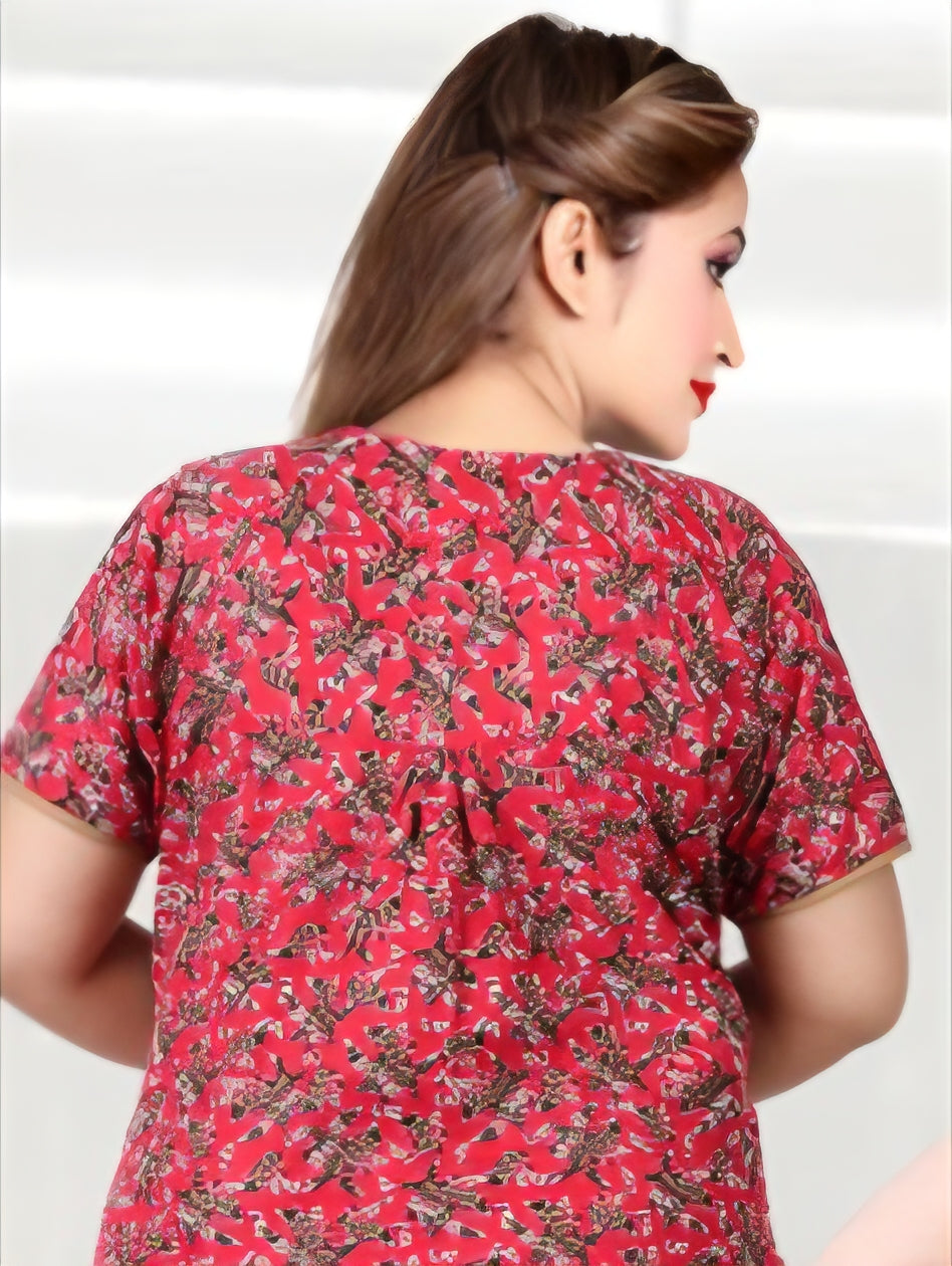 888007 Very Soft And Comfortable Night Gown with One Side Pocket - Red