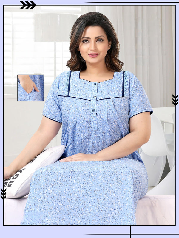 888002 Very Soft And Comfortable Night Gown with One Side Pocket - Sky Blue