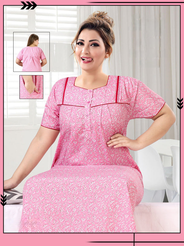 888002 Very Soft And Comfortable Night Gown with One Side Pocket - Pink