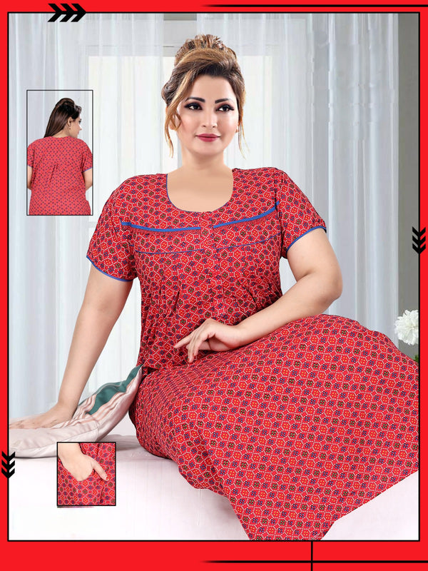 888003 Very Soft And Comfortable Night Gown with One Side Pocket - Red