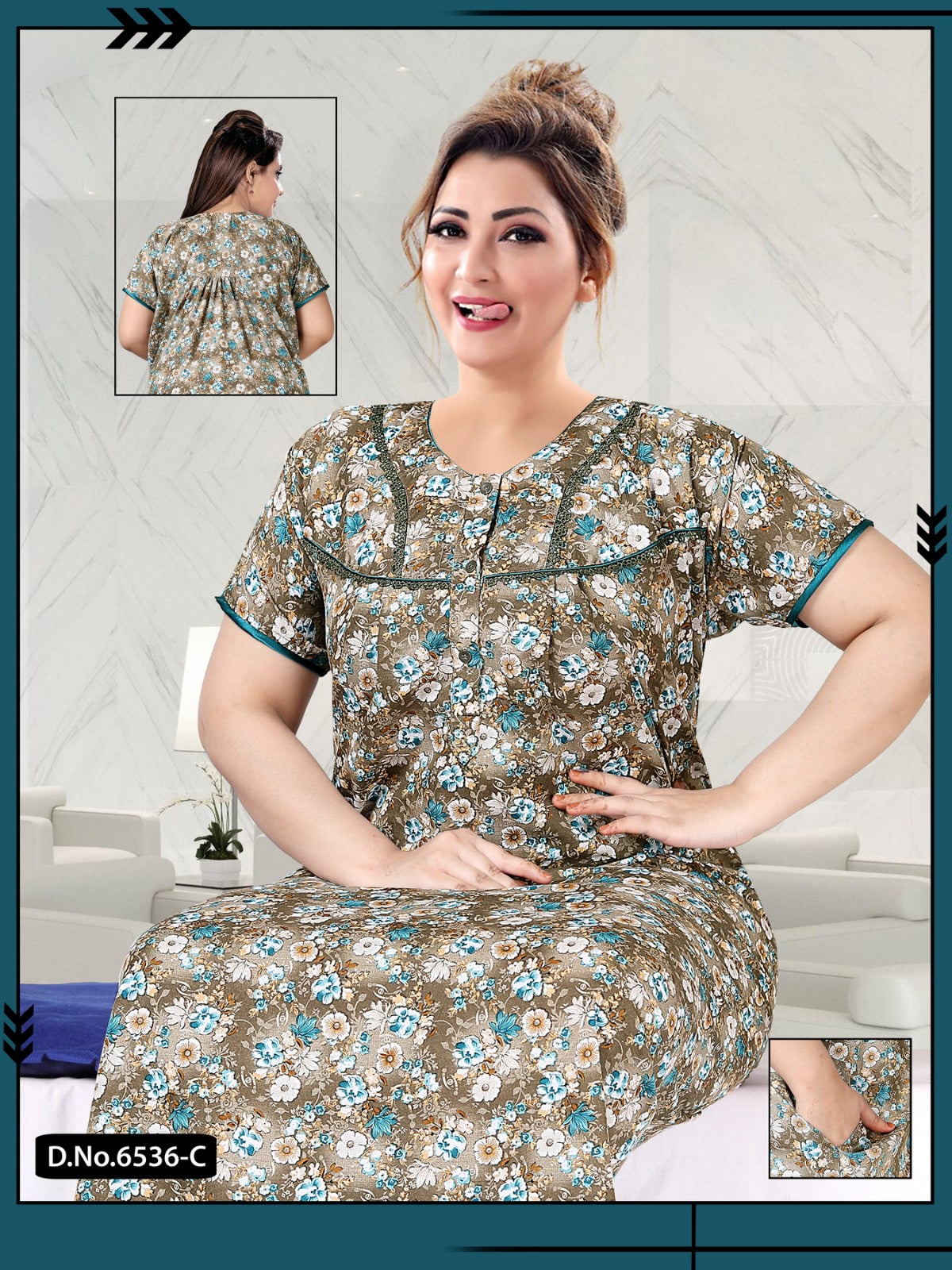 888006 Very Soft And Comfortable Night Gown with One Side Pocket - Teal