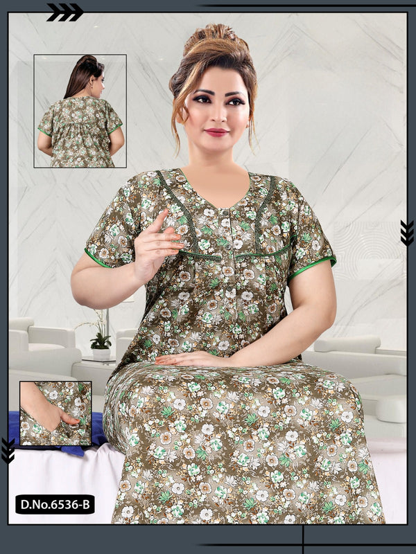 888006 Very Soft And Comfortable Night Gown with One Side Pocket - Green