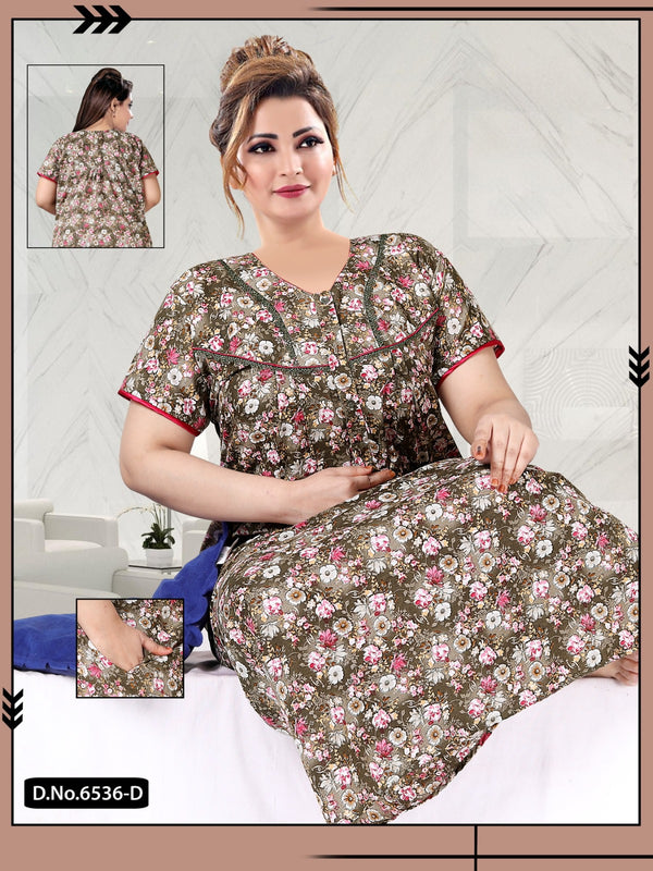 888006 Very Soft And Comfortable Night Gown with One Side Pocket - Pink