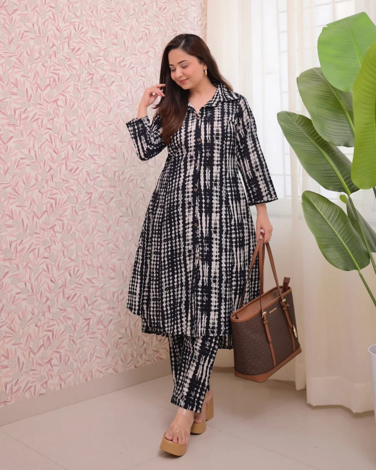 887004 Tie Dye Pure Cotton Co-Ord Black Set