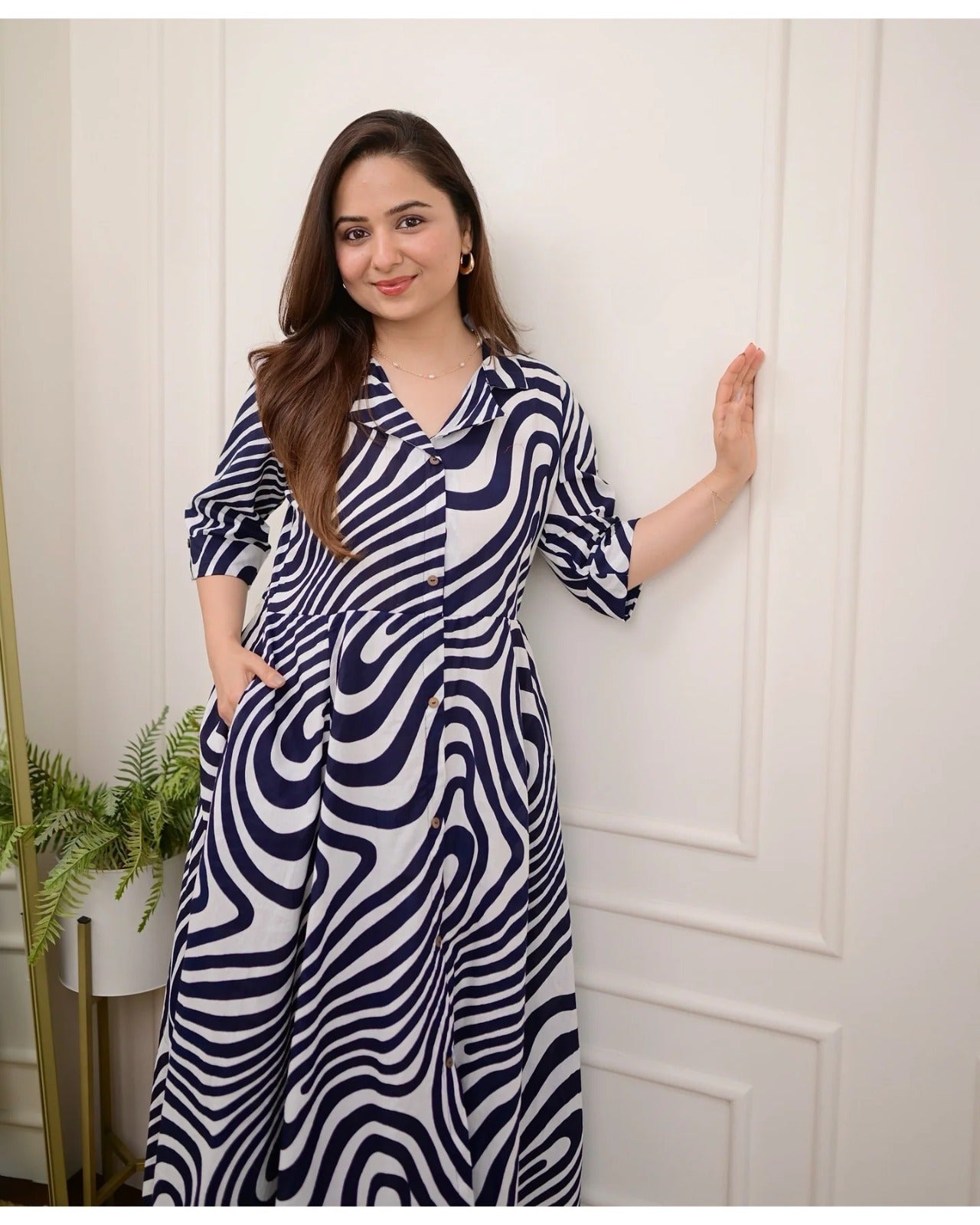 887006 Pure Soft Malmal Cotton One Peace Midi Dress