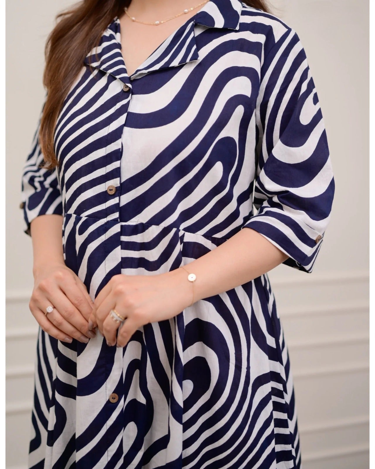 887006 Pure Soft Malmal Cotton One Peace Midi Dress