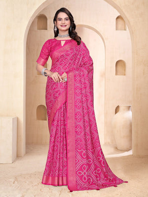 968004 Soft Semi Dola Silk Self Weaving Bandhani Print Saree with Banarasi Border
