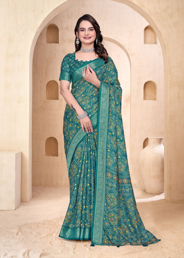 968002 Soft Semi Dola Silk Self Weaving Bandhani Print Saree with Banarasi Border
