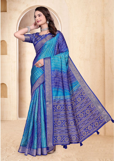 968001 Soft Semi Dola Silk Self Weaving Bandhani Print Saree with Banarasi Border