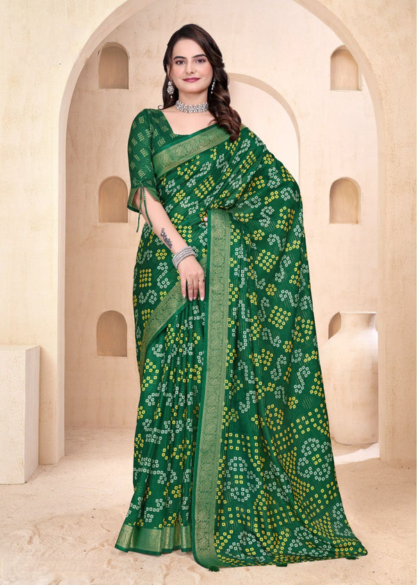 968005 Soft Semi Dola Silk Self Weaving Bandhani Print Saree with Banarasi Border