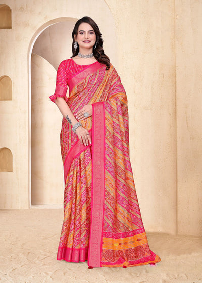 968006 Soft Semi Dola Silk Self Weaving Bandhani Print Saree with Banarasi Border