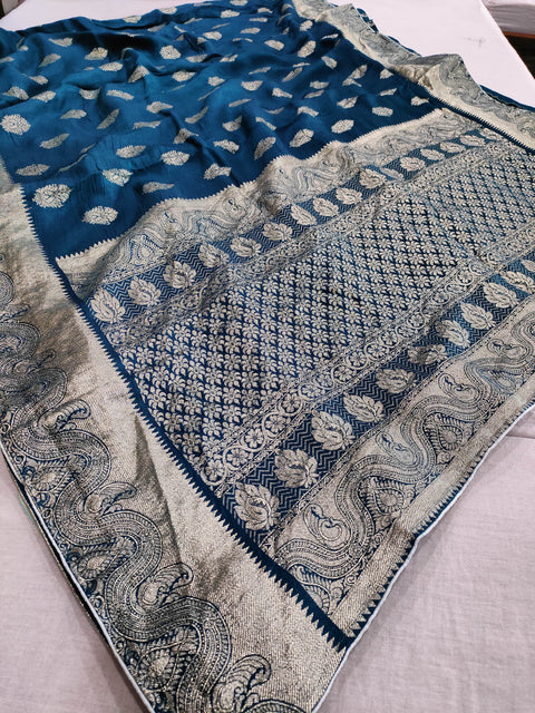 506006 Pure Dola Silk Saree With Zari Weaving - Blue 106003