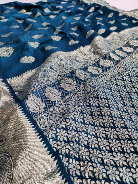 506006 Pure Dola Silk Saree With Zari Weaving - Blue 106003