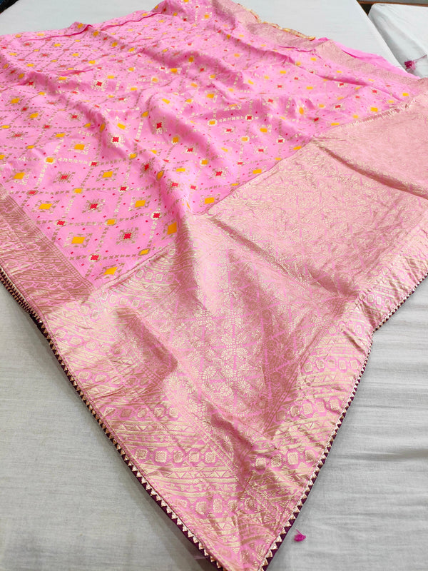 506008 Pure Dola Silk Patola Saree With Zari Weaving - Pink 106004 -114004