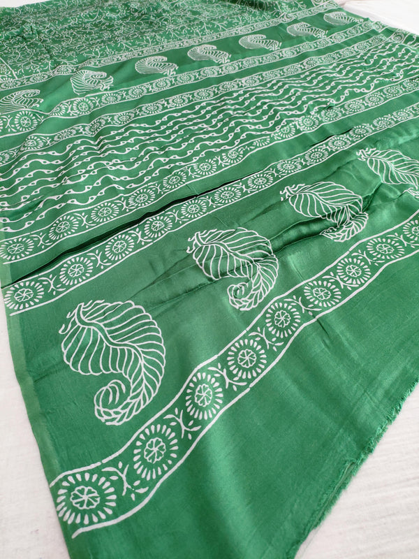 537008 Premium Modal Silk Ajrakh Saree - Green 108002