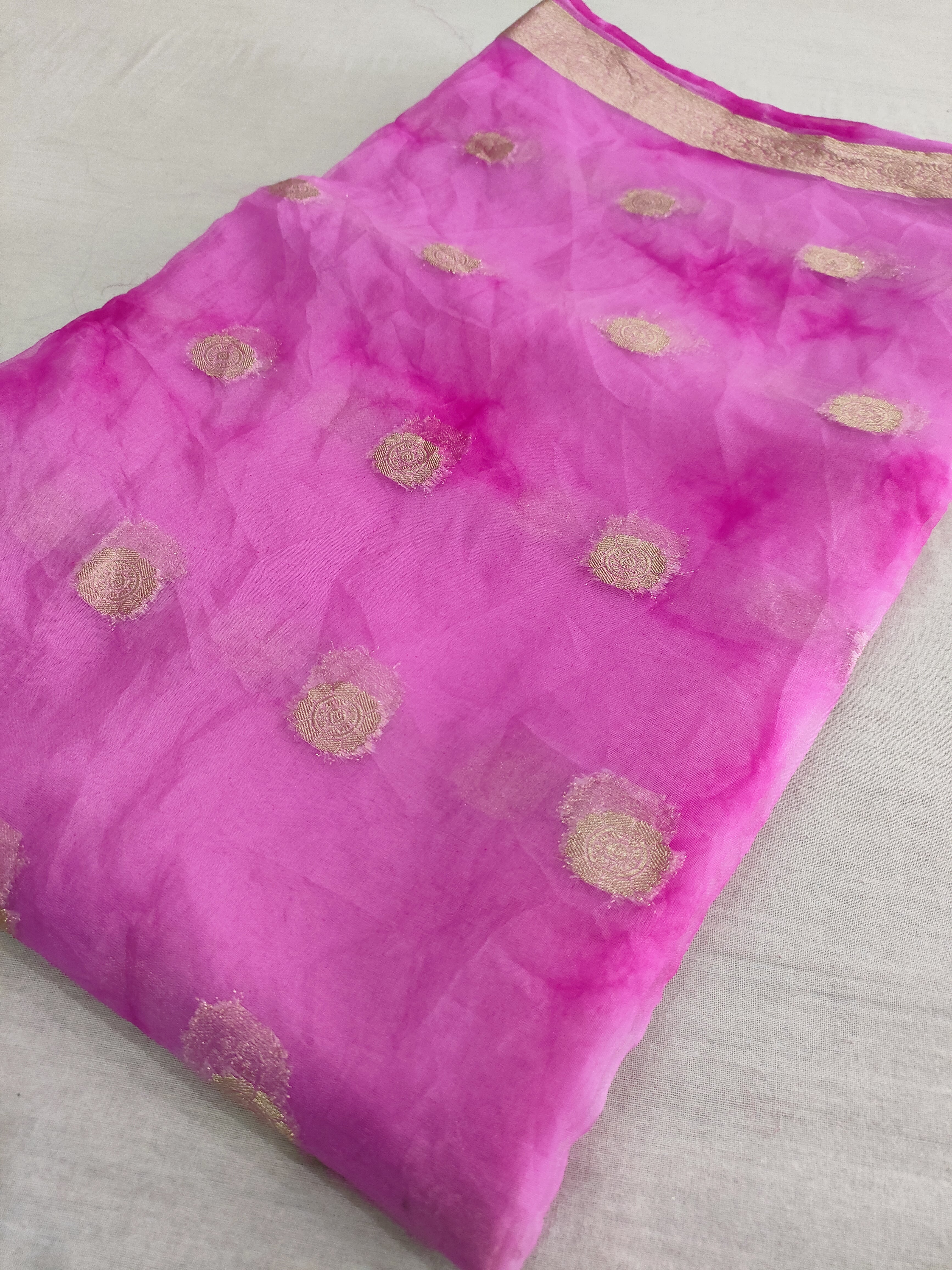 497005 Zari Weaving Shaded Organza Saree - Pink and Rani 325002