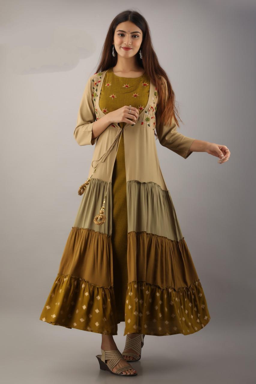 875016 Designer Kurti with Hand Embroidery with Long Separate Shrug