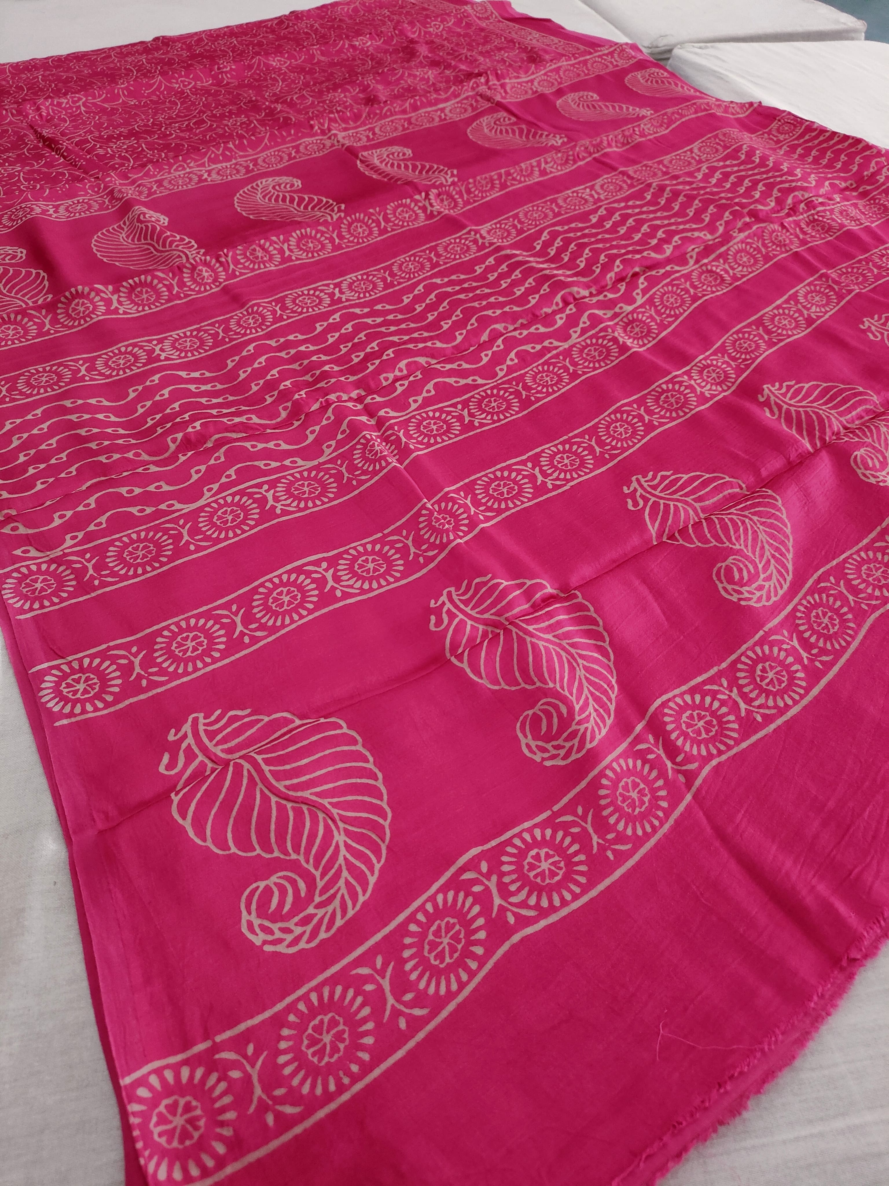 537008 Premium Modal Silk Ajrakh Saree - Rani 108002