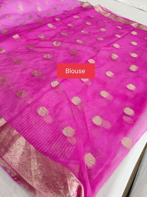 497005 Zari Weaving Shaded Organza Saree - Pink and Rani 325002