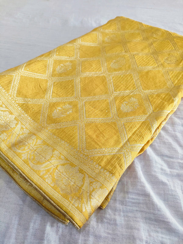 506007 Pure Russian Silk Weaving Party Wear Saree with Sequence - Yellow 133005