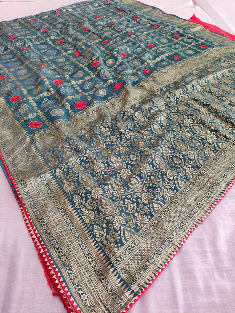 506003 Pure Dola Silk Bandhani Saree With Zari Weaving All Over - Gray 136001