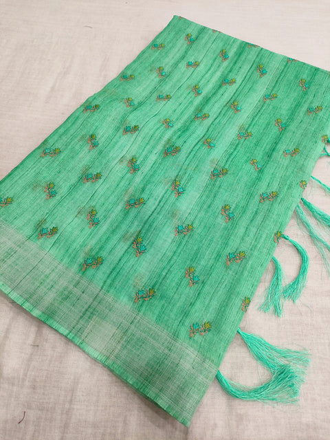 423004 Pure Linen Saree with Embroidery