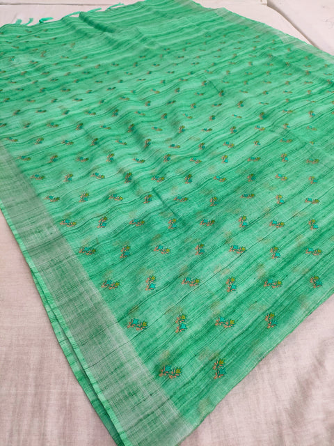 423004 Pure Linen Saree with Embroidery