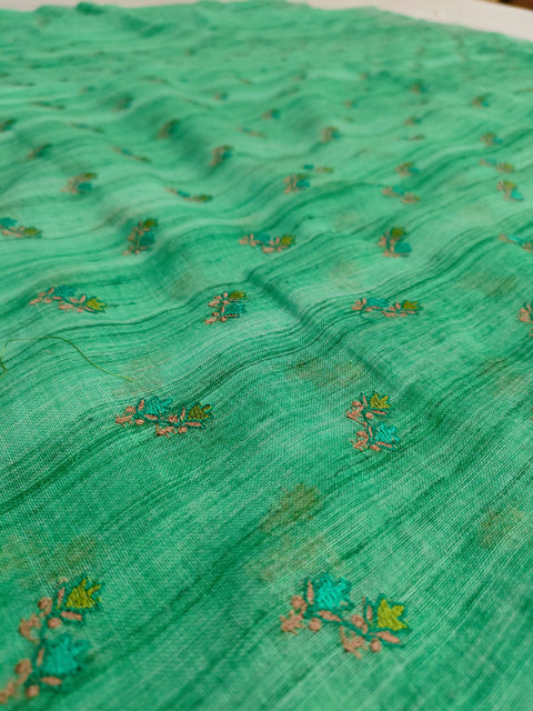 423004 Pure Linen Saree with Embroidery