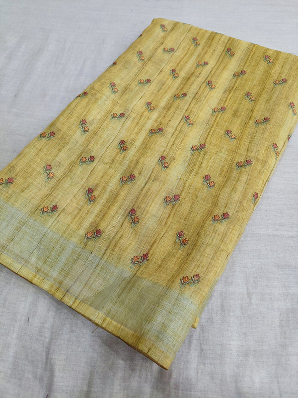 423004 Pure Linen Saree with Embroidery