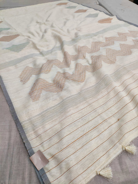 423001 Pure Linen Saree with Resham Weaving