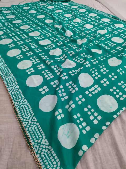 593006 Pure Soft Cotton Batik Printed Saree 426001 teal green