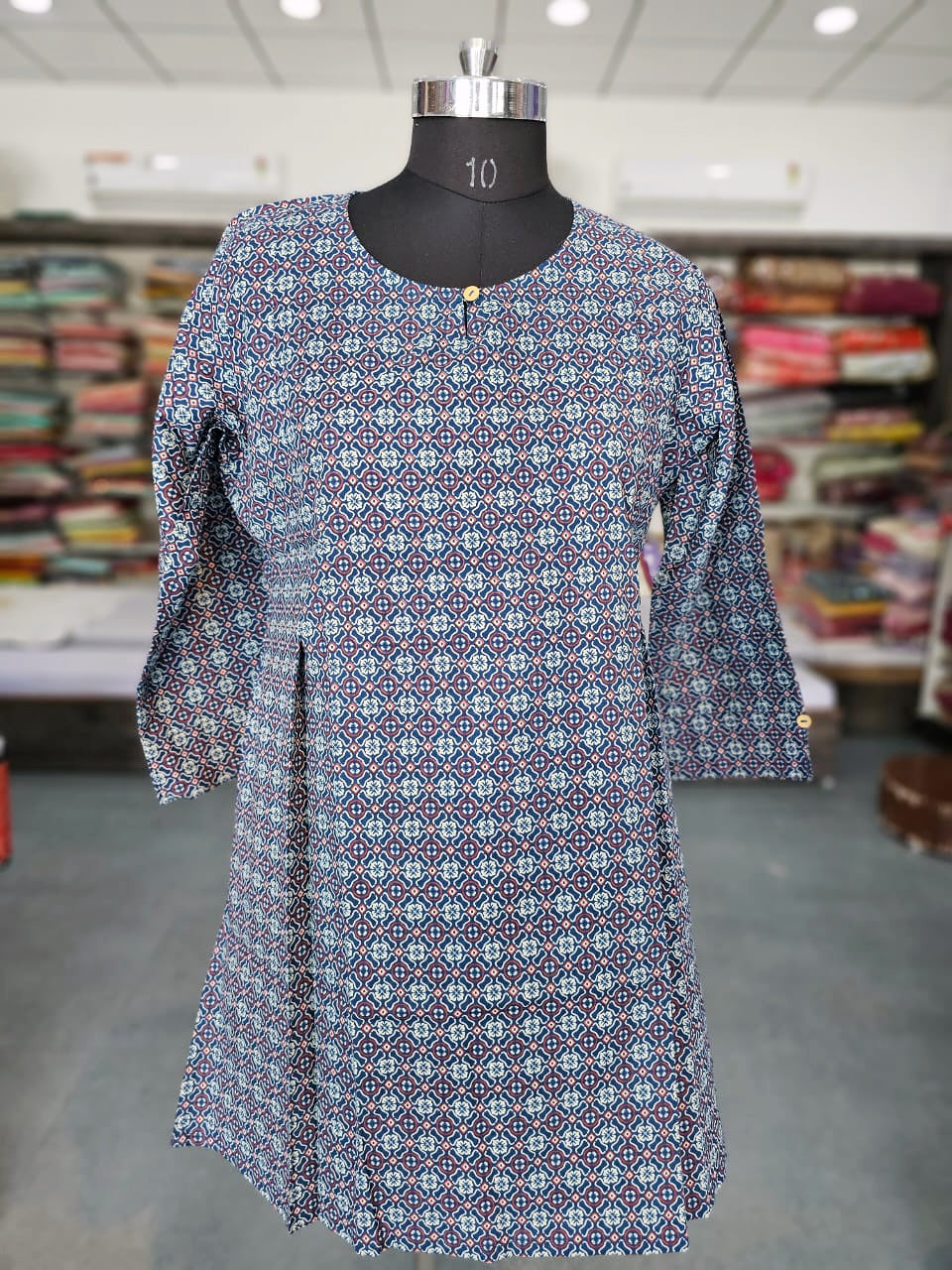 611001 Ajrakh Printed Pure Cotton Short Kurti