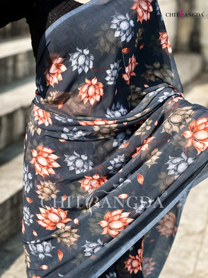 706003 Digital Flower Print Georgette Crepe Saree
