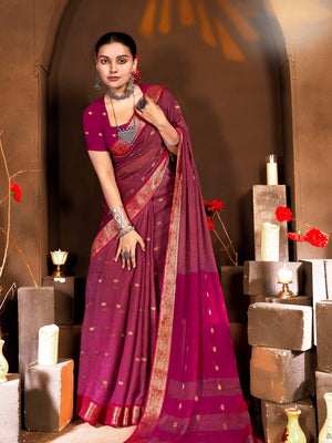 916001 Banarasi Georgette Crepe Silk Small Sikka Butti Weaving Saree - Wine
