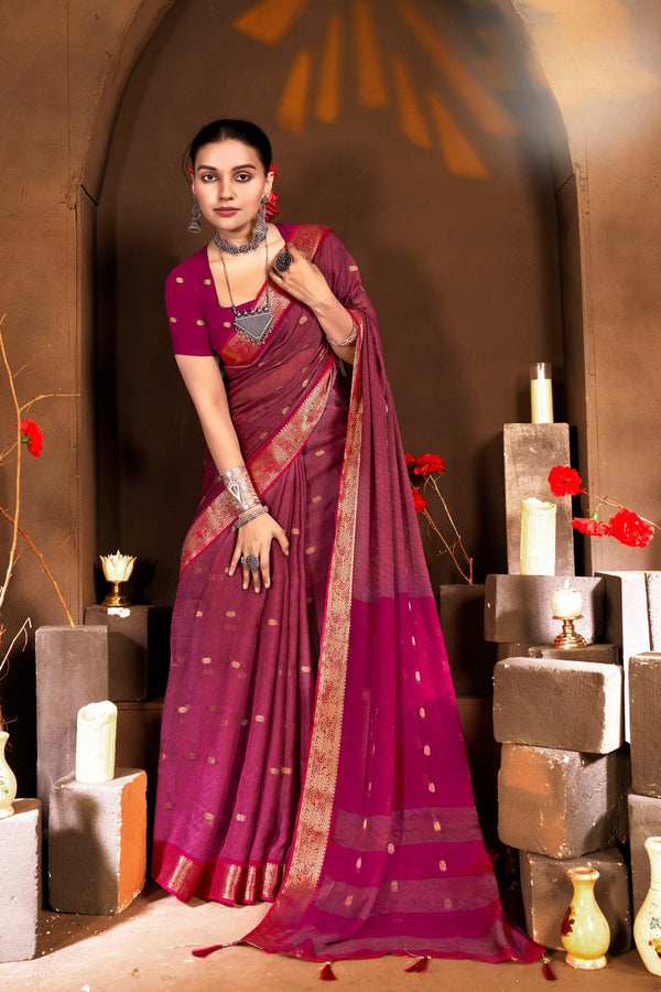 916001 Banarasi Georgette Crepe Silk Small Sikka Butti Weaving Saree - Wine