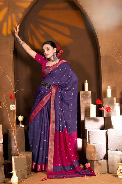 916001 Banarasi Georgette Crepe Silk Small Sikka Butti Weaving Saree - Purple