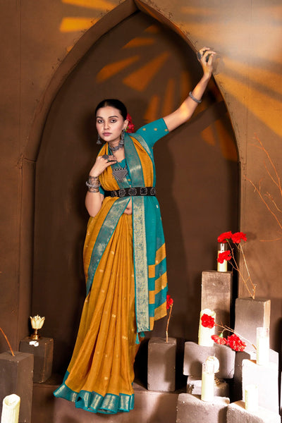 916001 Banarasi Georgette Crepe Silk Small Sikka Butti Weaving Saree - Mustered