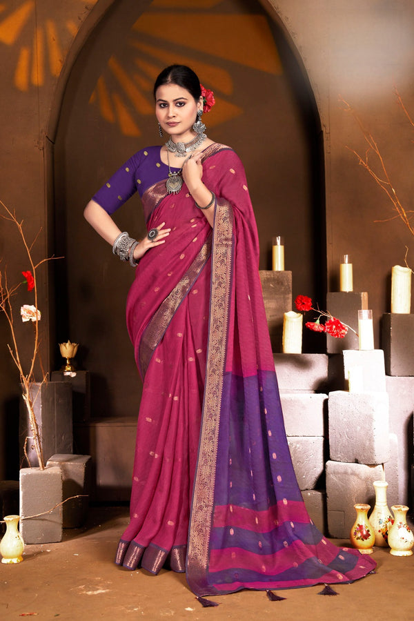 916001 Banarasi Georgette Crepe Silk Small Sikka Butti Weaving Saree - Rani