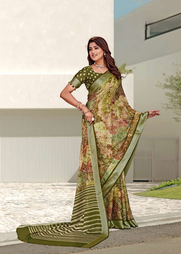 914004 Stylish Crepe Silk Digital Printed Saree - Mehandi
