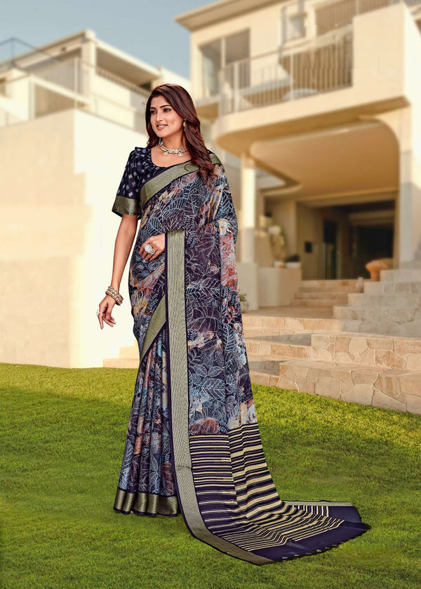 914004 Stylish Crepe Silk Digital Printed Saree - Black