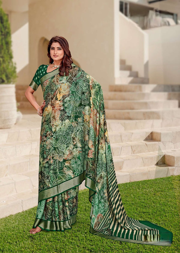 914004 Stylish Crepe Silk Digital Printed Saree - Green