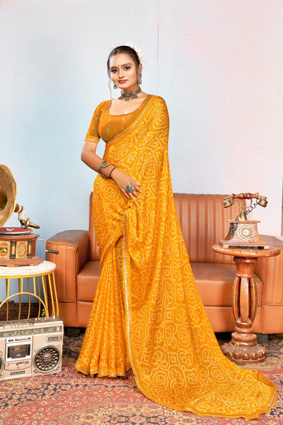 916003 Rajasthani Bandhani with Border - Yellow