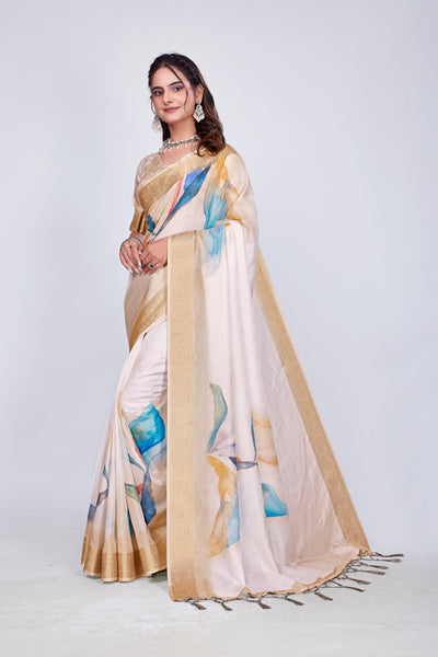 955004 Exclusive Digital Printed Crepe Silk Saree with Satin Border