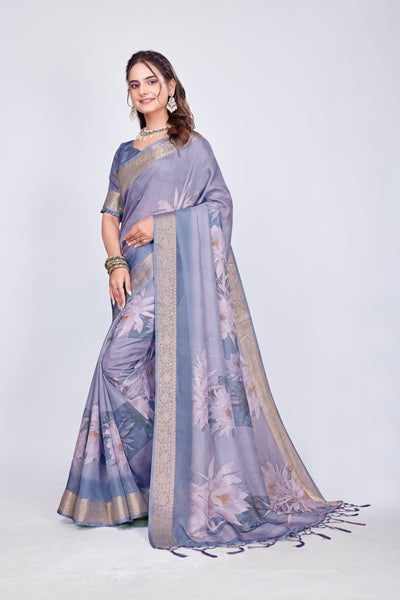 955009 Exclusive Digital Printed Crepe Silk Saree with Satin Border