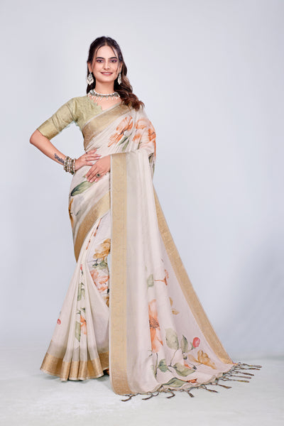 955006 Exclusive Digital Printed Crepe Silk Saree with Satin Border